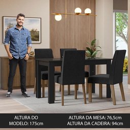Conjunto Sala de Jantar Mesa Tampo de Vidro 4 Cadeiras Preto/oxford Antônia Madesa - 4