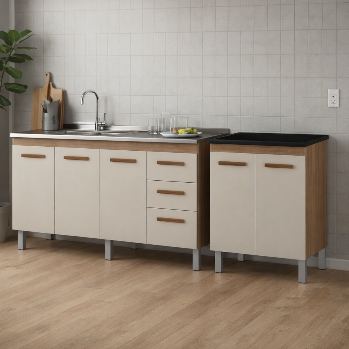 Balcão de Pia Diana 150cm Balcão para Cooktop 5 Bocas Jad Cozinha Compacta Bancada Multiuso-Moblis