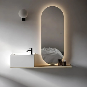 Espelho com Led Decorativo Oval 90x40cm Lapidado Botão Touch