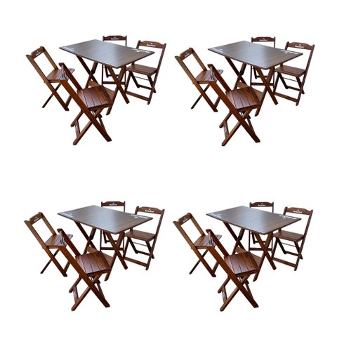 Kit 4 Conjuntos Mesa Dobrável Madeira 110x70 com 4 Cadeiras Personalizada Hei Imbuia - Tarimatã