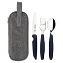 Ver imagem 1 de Jogo Talheres Assistivos Tramontina Forall 4 Peças Lâminas Inox Cabos Cinza Estojo