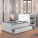 Ver imagem 1 de Cama Solteiro Cabeceira Baú com Cama Auxiliar 0,88m 2 Gavetas Hortencia Branco / Branco Lilás