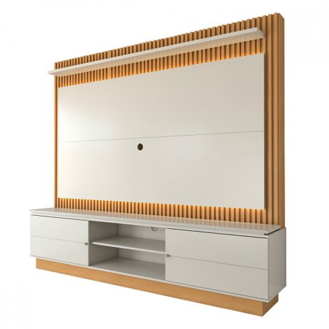 Estante para Tv até 75 Polegadas Cine 2 Portas com Led Nature/off White - Panorama Móveis