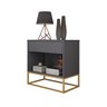 Kit 2 Mesa Lateral para Cama Criados Industrial Malta Cinza Pés de Ferro Dourado - 3