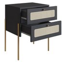 Ver imagem 2 de Mesa Cabeceira 2 Gavetas Oslo Artesano 48 Cm (larg) Mdp Nero Palha Sintética Bege Pé Metal Dourado