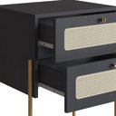 Ver imagem 3 de Mesa Cabeceira 2 Gavetas Oslo Artesano 48 Cm (larg) Mdp Nero Palha Sintética Bege Pé Metal Dourado