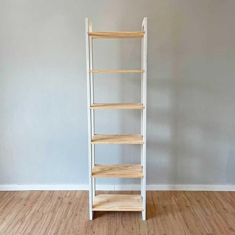 Estante Linea Slim 6 Prateleiras Madeira Pinus 53cm Natural e Branco Artfactory Design