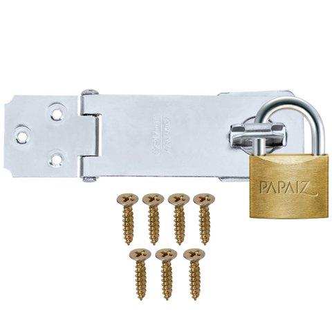 Dobradiça Fecho Trinco Porta Cadeado 14cm + Cadeado 35cm para Portão Gaveta Armário