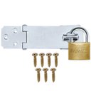 Ver imagem 1 de Dobradiça Fecho Trinco Porta Cadeado 14cm + Cadeado 35cm para Portão Gaveta Armário