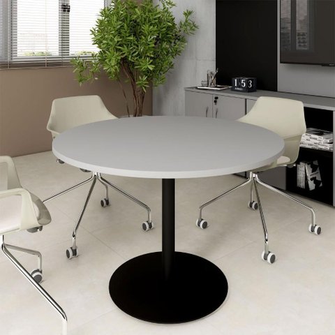 Mesa de Reunião Circular 110cm Pé Disco Metálico F5 Office Cor:cinza Sagrado com Preto