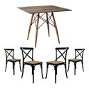 Ver imagem 1 de Conjunto de Mesa Eiffel Quadrado Tampo de Madeira 90cm Amêndoa com 4 Cadeiras Katrina Preto Assento