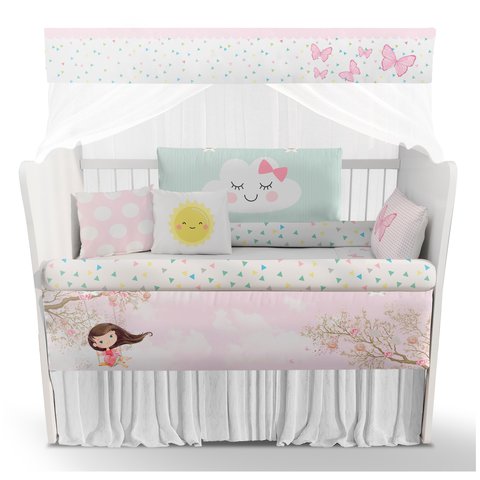 Kit Berço Enxoval de Bebê Rosa Menina Jardim