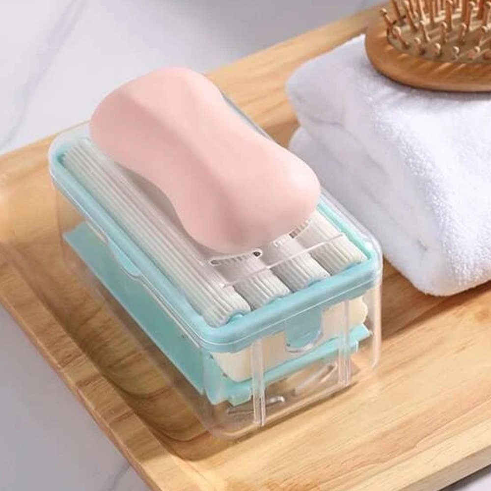 Escova Dispenser Saboneteira Sabao Multifunçao Lava Esfrega 2X1 Conserva Sabonete Guarda Espuma - 12