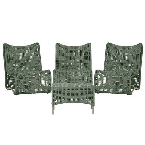 3 Poltronas e Mesa Texas em Alumínio Pintura Fendi Corda Náutica Trama Original
