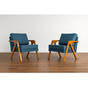 Ver imagem 1 de Kit 2 Poltronas Mona Luxo Madeira Maciça Linho Azul para Sala de Estar Decorativa Moderna