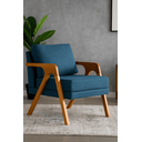 Ver imagem 2 de Kit 2 Poltronas Mona Luxo Madeira Maciça Linho Azul para Sala de Estar Decorativa Moderna