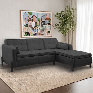 Sofá 3 Lugares com Chaise Lado Esquerdo 212cm em Linho Tiê CabeCasa MadeiraOriginals