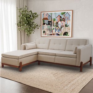 Sofá Tiê 3 Lugares com Chaise Lado Direito 223cm em Linho CabeCasa MadeiraMadeira