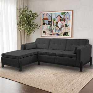 Sofá Tiê 3 Lugares com Chaise Lado Direito 223cm em Linho CabeCasa MadeiraMadeira