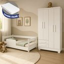 Ver imagem 3 de Conjunto Quarto Infantil Cama Montessoriana Baby com Colchão + Guarda-Roupa Paris 4 Portas - Branco