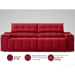 Sofá com Porta Copos Carregador USB Ret Rec Samurai 2,50m Velosuede Vermelho - NETSOFAS - 4