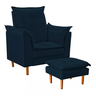 Poltrona Conforto e Mini Puff Opala Suede Azul Pés Palito - 5