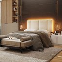 Ver imagem 1 de Cabeceira Estofada Cama Box Casal com Led Star 140cm Linho Bege