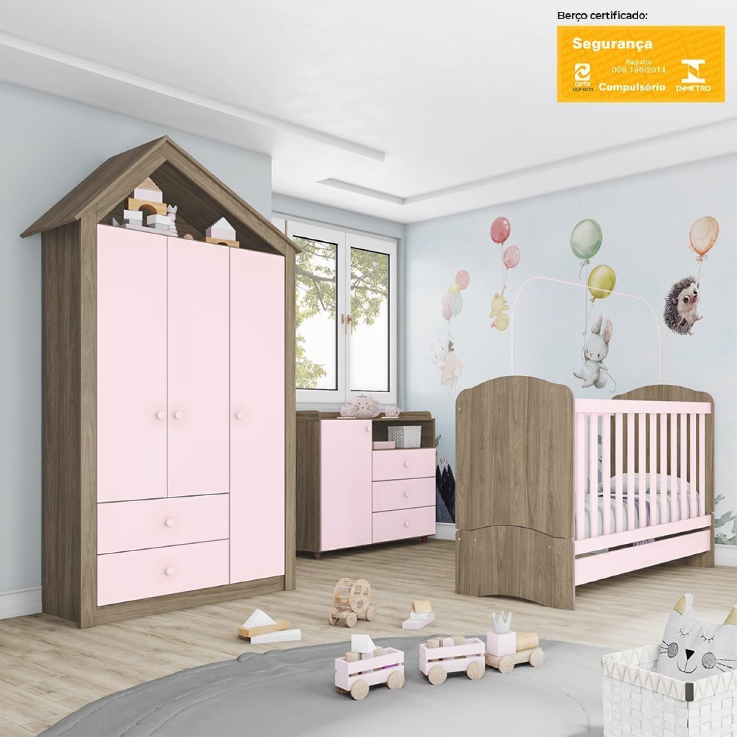 Jogo De Quarto Infantil Completo Menina Berço Cômoda Armário