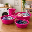 Ver imagem 2 de Kit Lavanderia Rosa 4 Pecas Balde com Alca 3 Bacias Plasticas Limpeza Roupas Casa Multiuso