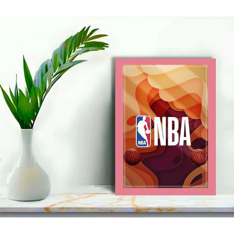 Quadro Decorativo Nba Sport + Vidro 33x25 Sala Escritório:rosa