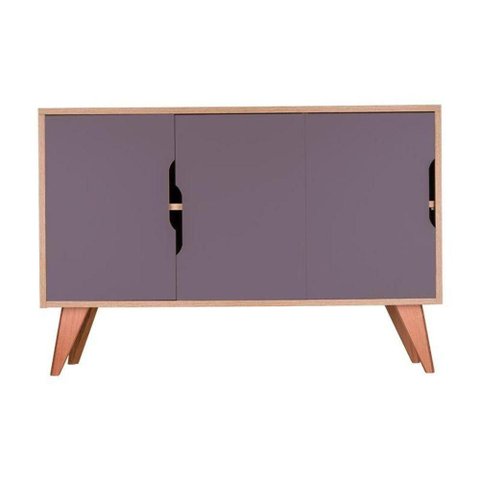 Aparador Murano Moderno 3 Portas MDP 115cm Carvalho e Cinza Claro Mercado Das Prateleiras