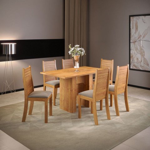 Mesa de Jantar 6 Lugares Carmem Mel/Perola - Viero Móveis