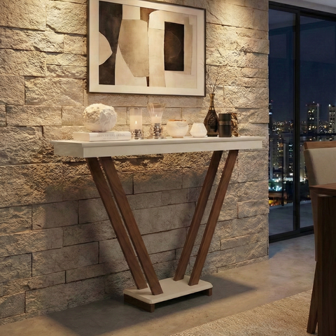 Mesa Aparador Sala Decorativo Pés em Madeira Supreme - Offwhite