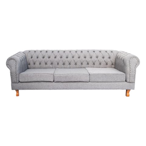 Sofá Chesterfield Capitone Duque Linho Cinza 2,30cm