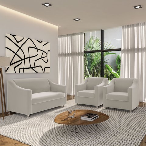 Recepção Clínica Sofisticada: Namoradeira 2l + 2 Poltronas Bege