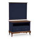 Ver imagem 1 de Rack com Painel para Sala 120cm Pés Luis Xv 2 Gavetas e Nicho Linz Móveis - Azul Petróleo/imbuia Gla