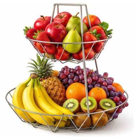 Fruteira 2 Andares Metal Cromado Fruteira de Mesa Dupla Kiwi - Estilosa Cromada Design - Panami