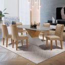 Ver imagem 2 de Mesa Aster 180 Tampo em Mdf e Vidro + 6 Cadeiras Liz Moderna Turim 07/off White/imbuia