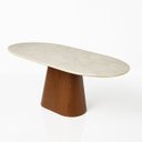 Ver imagem 2 de Mesa de Jantar Cone Oblongo 160x90 Cm Tampo Mármore Quartzito Taj Mahal e Base Nogueira