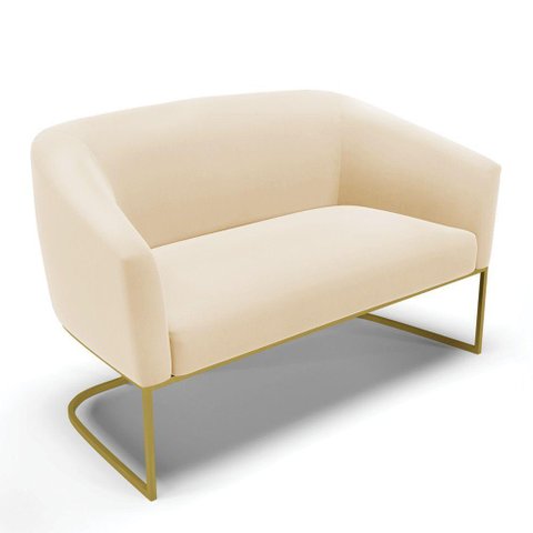 Sofá Namoradeira 2 Lugares Base Industrial Dourado Stella Suede D03 - D'Rossi Cor Bege