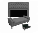 Ver imagem 1 de Jogo Cabeceira Geovana + Calçadeira Fênix Casal 140cm Suede Cinza - LM DECOR