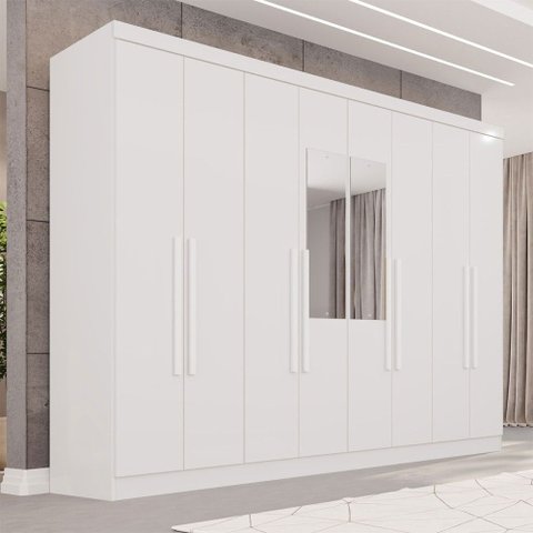 Guarda-roupa Casal Pinheiro 8 Portas 4 Gavetas com Espelho Branco - Pnr Móveis