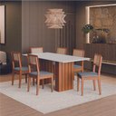 Ver imagem 2 de Conjunto de Mesa Sala de Jantar Ripada Tampo com Vidro 1,80m 6 Cadeiras Santiago Dobuê Madeirado /