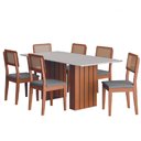 Ver imagem 1 de Conjunto de Mesa Sala de Jantar Ripada Tampo com Vidro 1,80m 6 Cadeiras Santiago Dobuê Madeirado /
