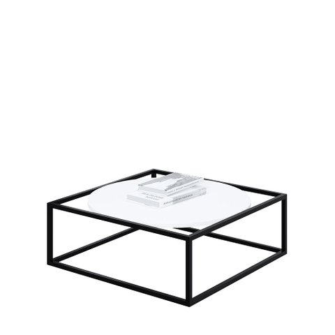 Mesa De Centro Sala 84x84x35cm Preto Com Branco Industrial Moon Don Castro Decor