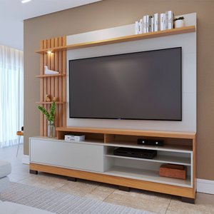 Estante Ripado Home Theater para TVs até 65 Polegadas com LED 1 Porta 4 Nichos Maceió Colibri Móveis