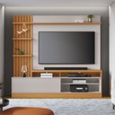 Ver imagem 1 de Estante para TV e Home Theater Ripado para TV até 65 Polegadas com LED 200CMX185,3cm LED Tvs 1 Porta 4 Nichos Freijó Off White Águas Brasileiras Marrom
