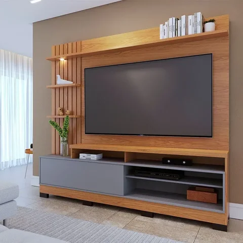 Estante Ripado Home Theater para Tvs até 65 Polegadas 185,3cmx200cm com Led 1 Porta 4 Nichos Maceió