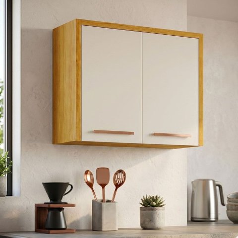 Armário Aéreo Cozinha Dafne 2 Portas 100 Mdf com Dobradiças Metálicas