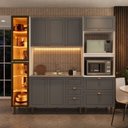 Ver imagem 1 de Cozinha Pérola Completa com Cristaleira LED Yescasa Cinza